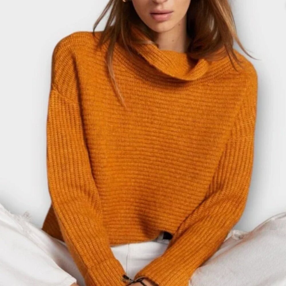 Anthropologie Pilcro Womens XS Burnt Orange Rust Knit Cowl Neck Sweater Oversize